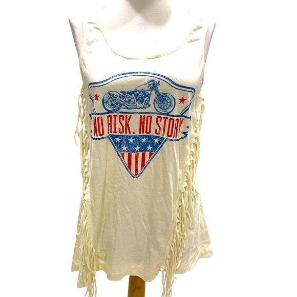 Cream red blue no risk no story fringe no fabric content possibly cotton - Picture 1 of 4
